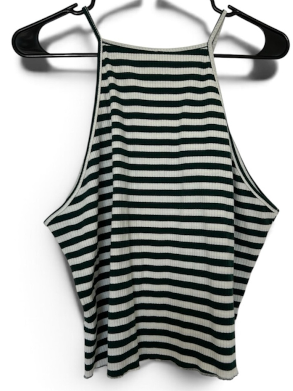 Striped Halter Tank Top - Green & White